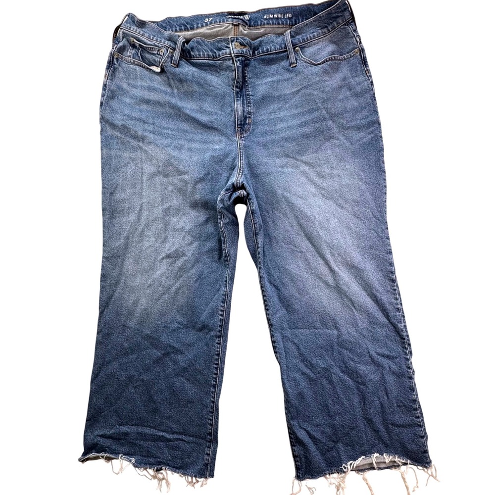 J.Crew Slim Wide Leg Jeans Womens 37 Blue Raw Hem High Rise Stretch Denim